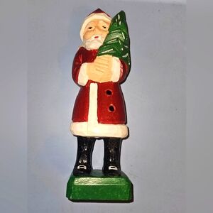 WOODEN SANTA HAND CARVED 1985 SHIRLEY REPP 10 INCHES